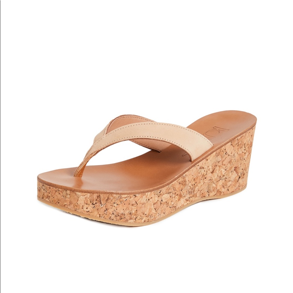 K JACQUES ST TROPEZ GREIGE tan leather cork sandal WEDGES *7.5 RP$300+ VGUC 🏝!